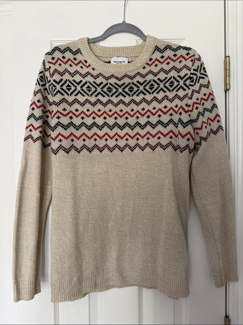 Pull&Bear Beige Crewneck Sweater with Fair Isle Pattern